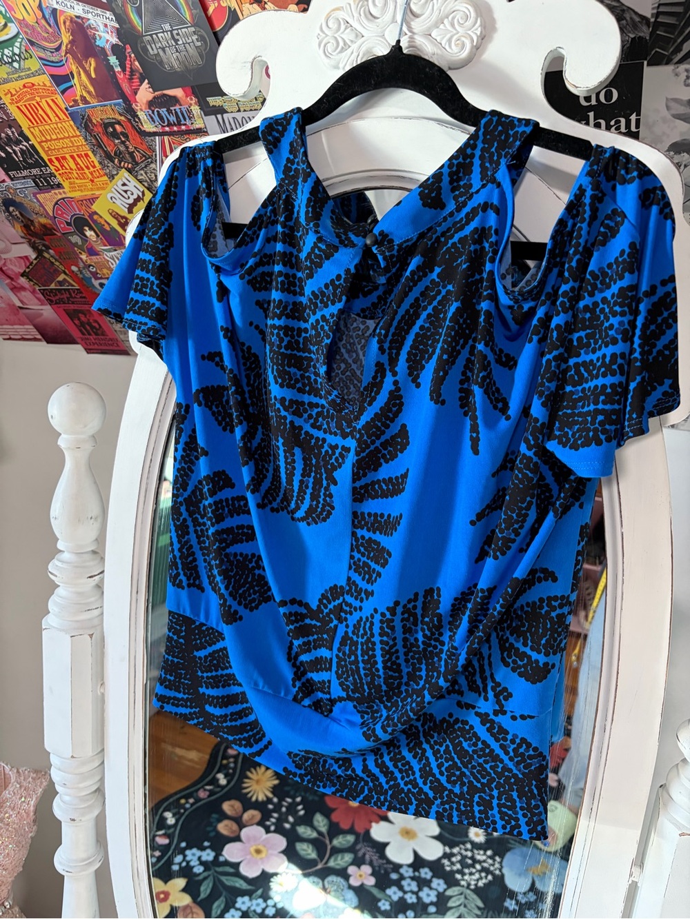 Royal Blue Cold-Shoulder Printed Blouse